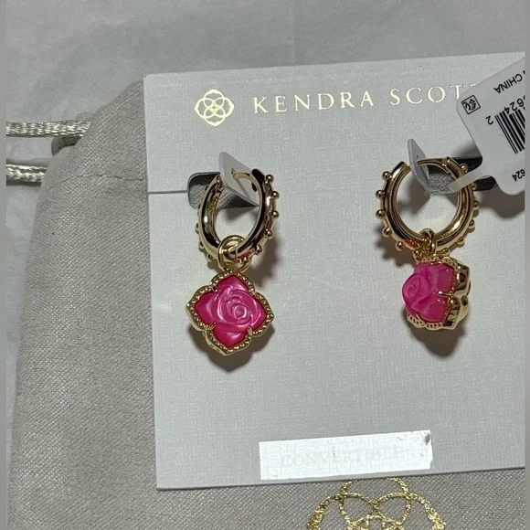 NWT Kendra Scott Mallory Gold Huggie Convertible Earrings in Blush Roses - Picture 6 of 12